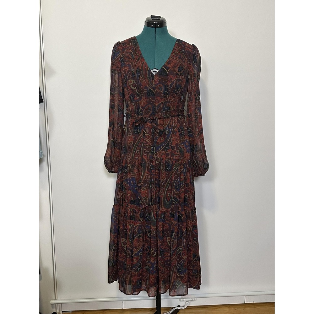 Lauren Ralph Lauren Paisley Long-Sleeve Midi Dress - Brown & Navy